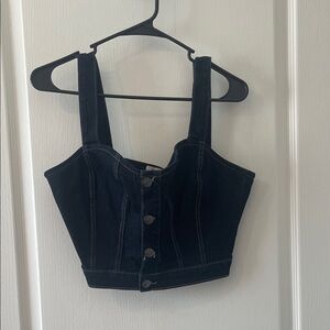 Black Denim Button-Up Crop Top